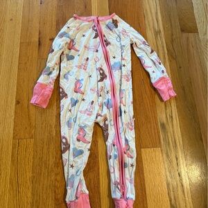 Caden Lane Cream and Pink Cowgirl Print Convertible Footie 12-18 Month Pajamas